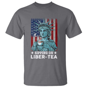 Funny 4th Of July T Shirt Sippin On Liber Tea Liberty USA Flag TS11 Charcoal Print Your Wear