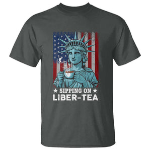 Funny 4th Of July T Shirt Sippin On Liber Tea Liberty USA Flag TS11 Dark Heather Print Your Wear