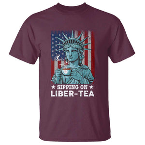 Funny 4th Of July T Shirt Sippin On Liber Tea Liberty USA Flag TS11 Maroon Print Your Wear