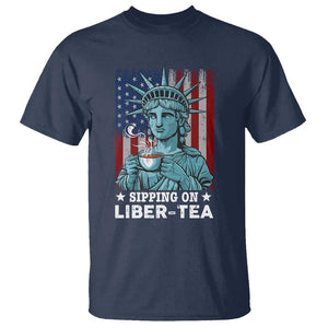 Funny 4th Of July T Shirt Sippin On Liber Tea Liberty USA Flag TS11 Navy Print Your Wear