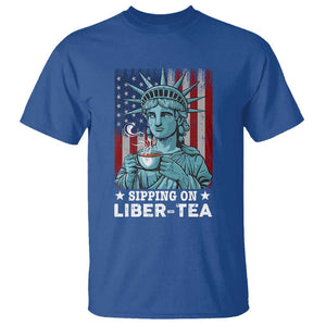 Funny 4th Of July T Shirt Sippin On Liber Tea Liberty USA Flag TS11 Royal Blue Print Your Wear