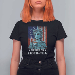 Funny 4th Of July T Shirt For Women Sippin On Liber Tea Liberty USA Flag TS11 Black Print Your Wear