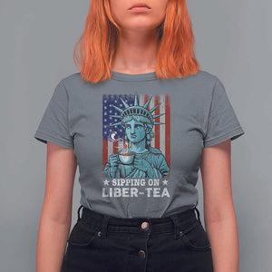 Funny 4th Of July T Shirt For Women Sippin On Liber Tea Liberty USA Flag TS11 Charcoal Print Your Wear