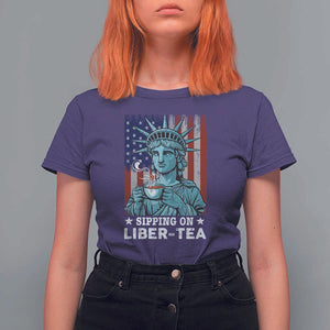 Funny 4th Of July T Shirt For Women Sippin On Liber Tea Liberty USA Flag TS11 Purple Print Your Wear