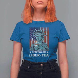 Funny 4th Of July T Shirt For Women Sippin On Liber Tea Liberty USA Flag TS11 Royal Blue Print Your Wear