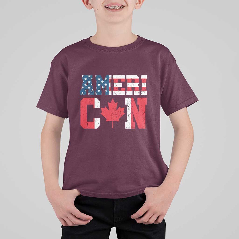 Half American Half Canadian T Shirt For Kid America Canada Patriotic Flag TS11 Maroon Print Your Wear