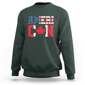 Half American Half Canadian Sweatshirt America Canada Patriotic Flag TS11 Dark Forest Green Print Your Wear