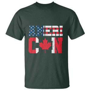 Half American Half Canadian T Shirt America Canada Patriotic Flag TS11 Dark Forest Green Print Your Wear