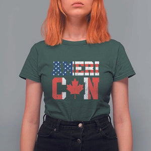 Half American Half Canadian T Shirt For Women America Canada Patriotic Flag TS11 Dark Forest Green Print Your Wear