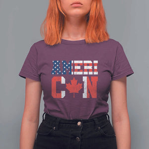 Half American Half Canadian T Shirt For Women America Canada Patriotic Flag TS11 Maroon Print Your Wear