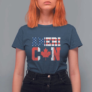 Half American Half Canadian T Shirt For Women America Canada Patriotic Flag TS11 Navy Print Your Wear