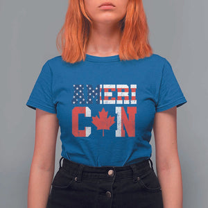 Half American Half Canadian T Shirt For Women America Canada Patriotic Flag TS11 Royal Blue Print Your Wear