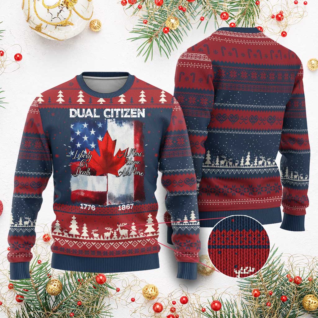 Funny Canadian American Knit Sweatshirt Dual Citizen Liberty Or Death A Mari Usque Ad Mare TS11 Burgundy Print Your Wear