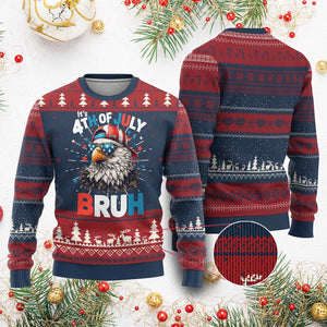 Funny Eagle It's 4th Of July Bruh Knit Sweatshirt Patriotic Bald Eagle American Flag TS11 Burgundy Print Your Wear