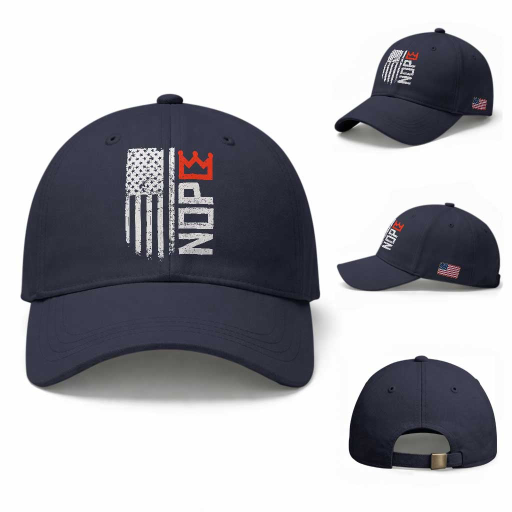 Funny Nope No Kings Vintage American Flag Baseball Cap TS11 Baseball Cap Universal Fit Navy Print Your Wear