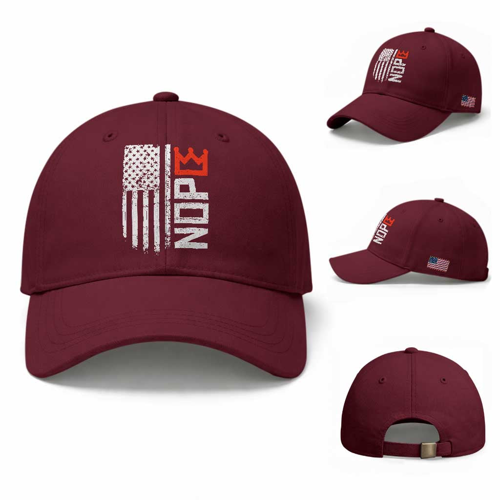 Funny Nope No Kings Vintage American Flag Baseball Cap TS11 Baseball Cap Universal Fit Maroon Print Your Wear