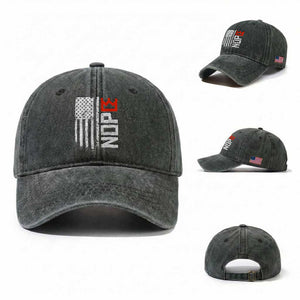 Funny Nope No Kings Vintage American Flag Washed Cotton Baseball Cap TS11 Washed Cap Universal Fit Dark Green Print Your Wear