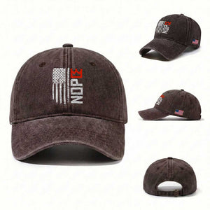 Funny Nope No Kings Vintage American Flag Washed Cotton Baseball Cap TS11 Washed Cap Universal Fit Dark Brown Print Your Wear
