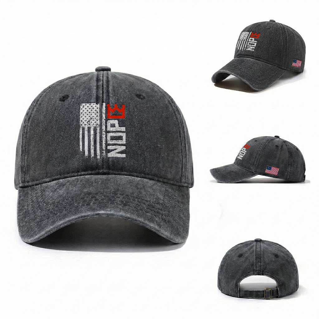 Funny Nope No Kings Vintage American Flag Washed Cotton Baseball Cap TS11 Washed Cap Universal Fit Dark Gray Print Your Wear