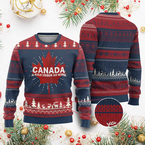 Funny Canada A Mari Usque Ad Mare Knit Sweatshirt Canadian Flag Patriotic TS11 Burgundy Print Your Wear