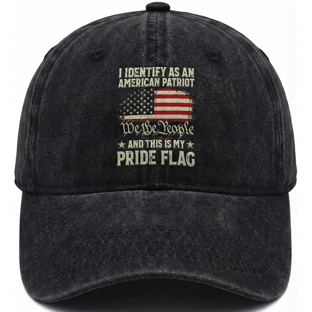 Funny I Identify As An American Patriot And This Is My Pride Flag Washed Cotton Baseball Cap TS11 Print Your Wear