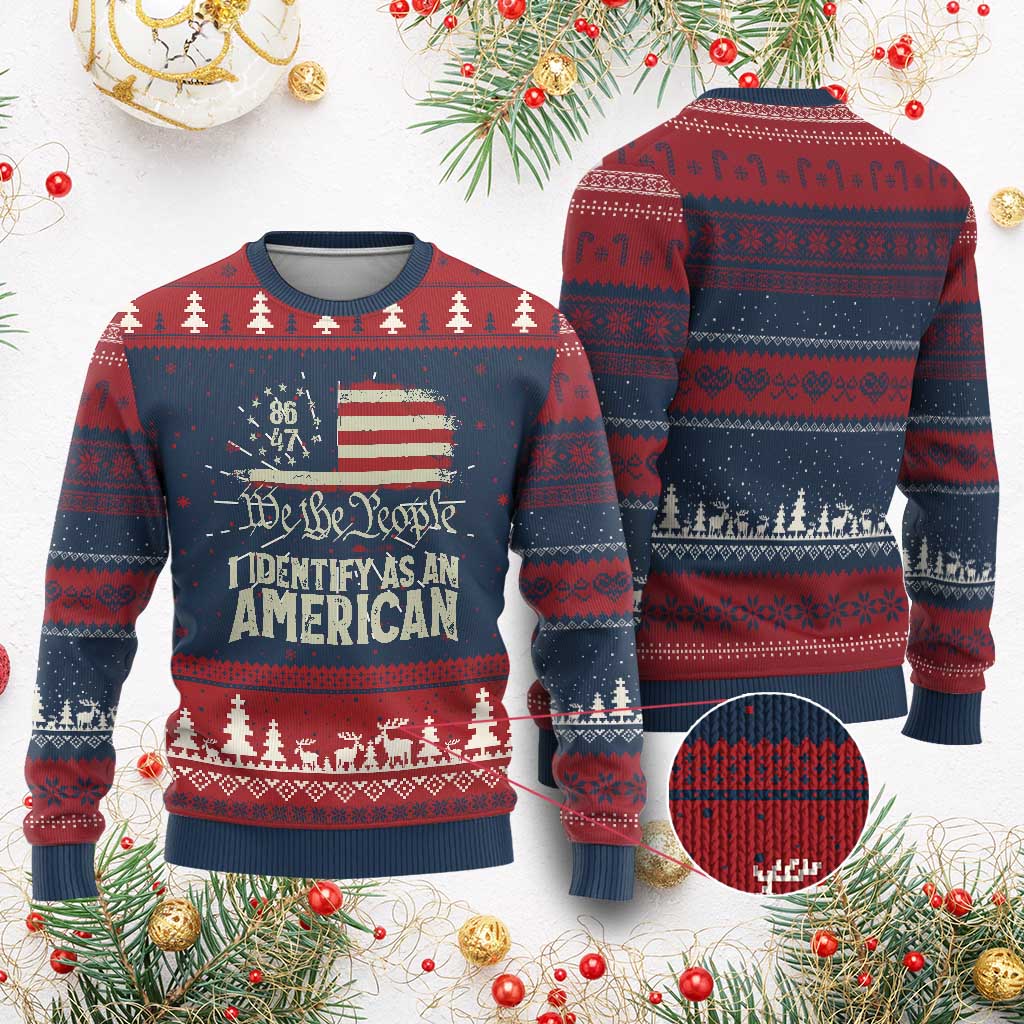 Funny 8647 I Identify As An American Knit Sweatshirt American Flag TS11 Burgundy Print Your Wear