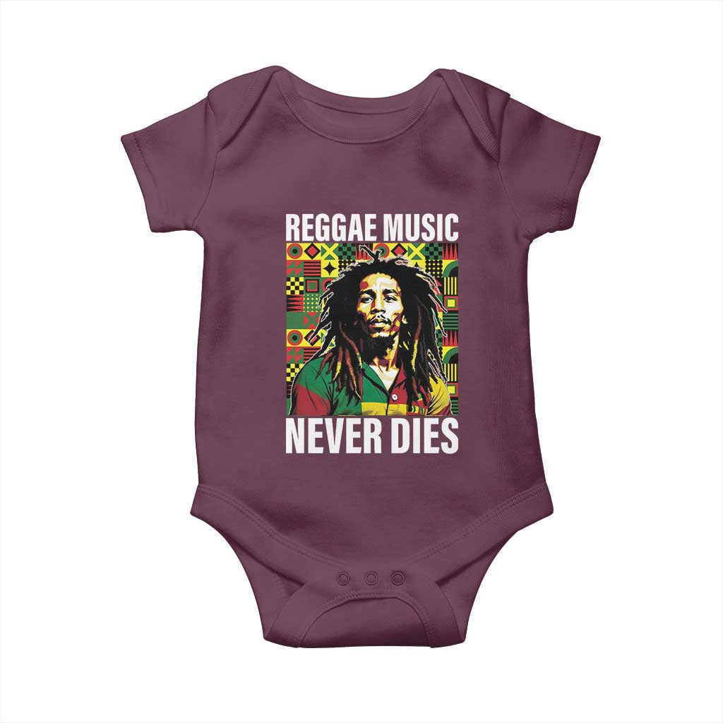 Legend Bob Baby Onesie Reggae Music Never Dies Rasta TS11 Maroon Print Your Wear