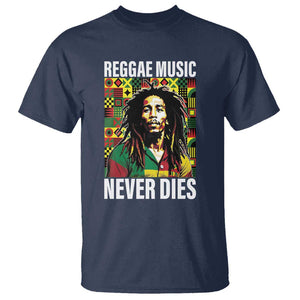 Legend Bob T Shirt Reggae Music Never Dies Rasta TS11 Navy Print Your Wear