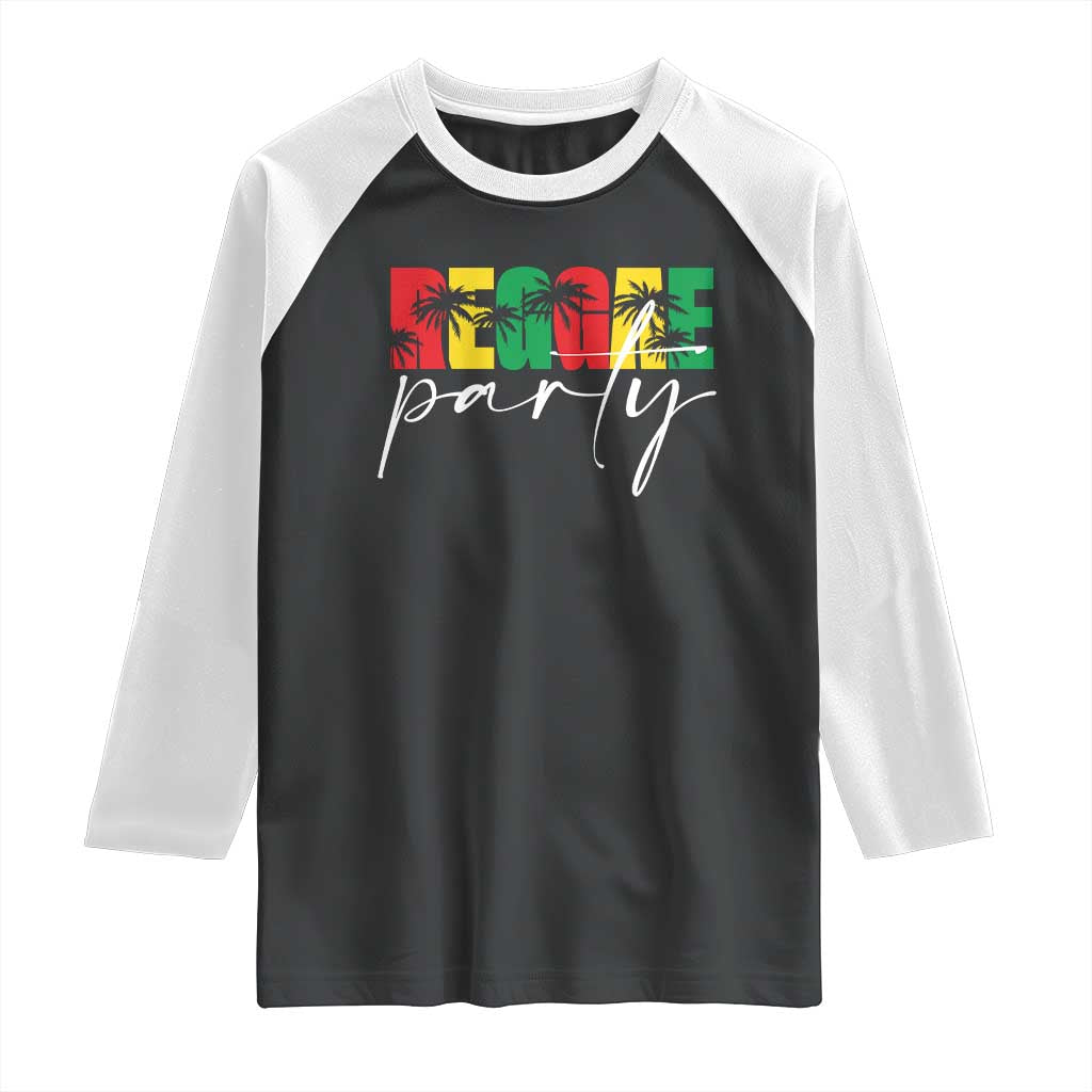 Reggae Party Raglan Shirt Rastafari Jamaican Palm Tree Music TS11 Black White Print Your Wear