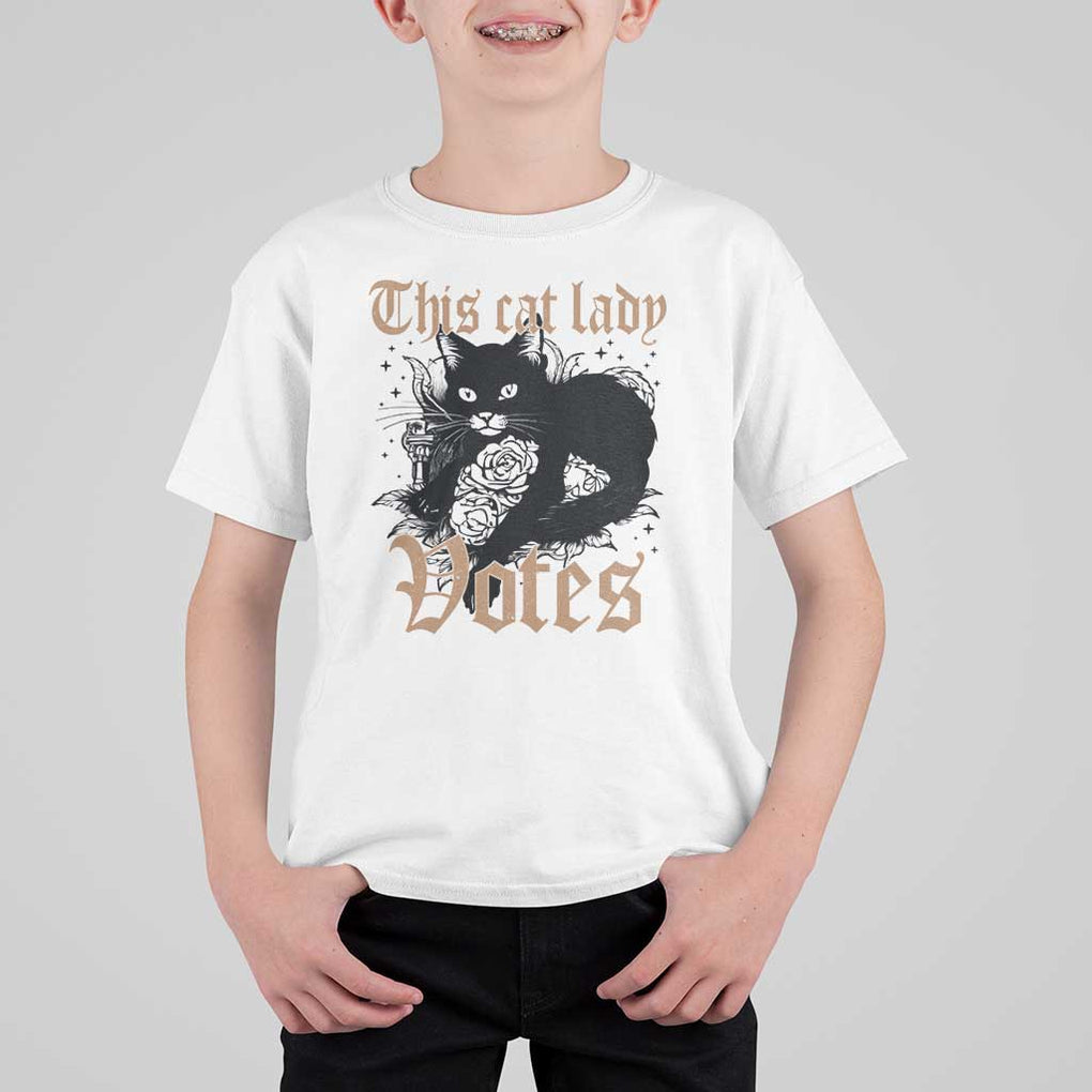 This Cat Lady Votes T Shirt For Kid Black Cat For Harris This Cat Lady Votes Vintage Roses TS11 White Print Your Wear