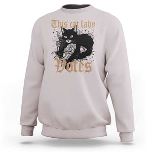 This Cat Lady Votes Sweatshirt Black Cat For Harris This Cat Lady Votes Vintage Roses TS11 Ice Gray Print Your Wear