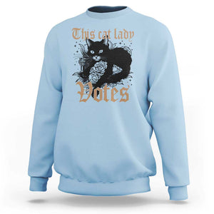 This Cat Lady Votes Sweatshirt Black Cat For Harris This Cat Lady Votes Vintage Roses TS11 Light Blue Print Your Wear