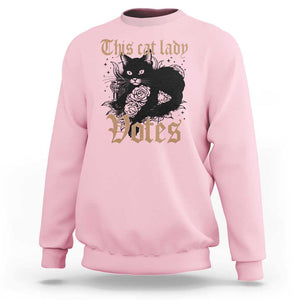 This Cat Lady Votes Sweatshirt Black Cat For Harris This Cat Lady Votes Vintage Roses TS11 Light Pink Print Your Wear