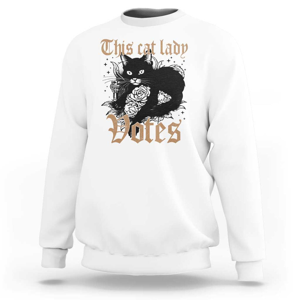 This Cat Lady Votes Sweatshirt Black Cat For Harris This Cat Lady Votes Vintage Roses TS11 White Print Your Wear