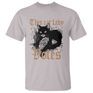 This Cat Lady Votes T Shirt Black Cat For Harris This Cat Lady Votes Vintage Roses TS11 Ice Gray Print Your Wear