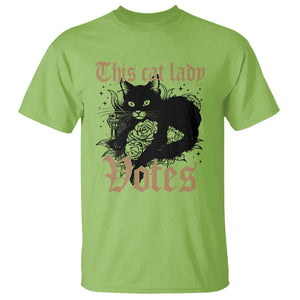 This Cat Lady Votes T Shirt Black Cat For Harris This Cat Lady Votes Vintage Roses TS11 Lime Print Your Wear