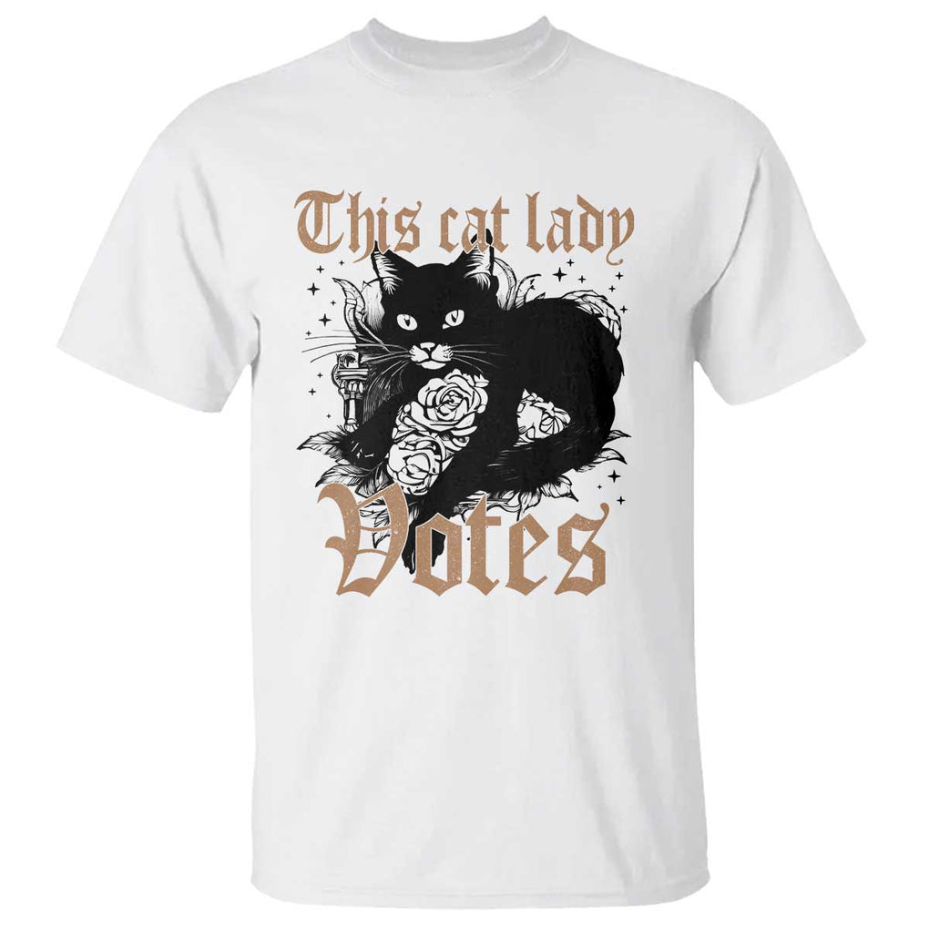 This Cat Lady Votes T Shirt Black Cat For Harris This Cat Lady Votes Vintage Roses TS11 White Print Your Wear