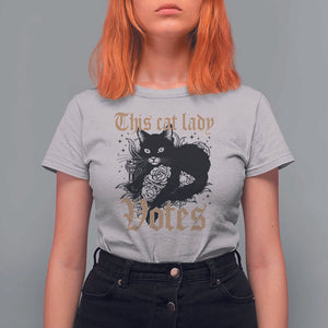 This Cat Lady Votes T Shirt For Women Black Cat For Harris This Cat Lady Votes Vintage Roses TS11 Ice Gray Print Your Wear