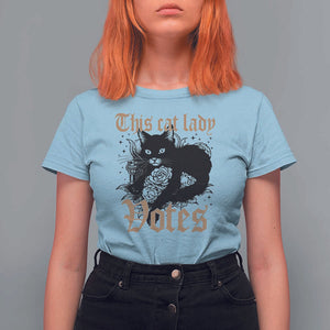 This Cat Lady Votes T Shirt For Women Black Cat For Harris This Cat Lady Votes Vintage Roses TS11 Light Blue Print Your Wear