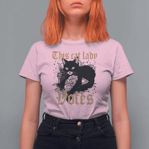 This Cat Lady Votes T Shirt For Women Black Cat For Harris This Cat Lady Votes Vintage Roses TS11 Light Pink Print Your Wear