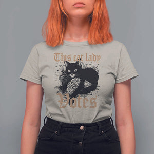 This Cat Lady Votes T Shirt For Women Black Cat For Harris This Cat Lady Votes Vintage Roses TS11 Sand Print Your Wear