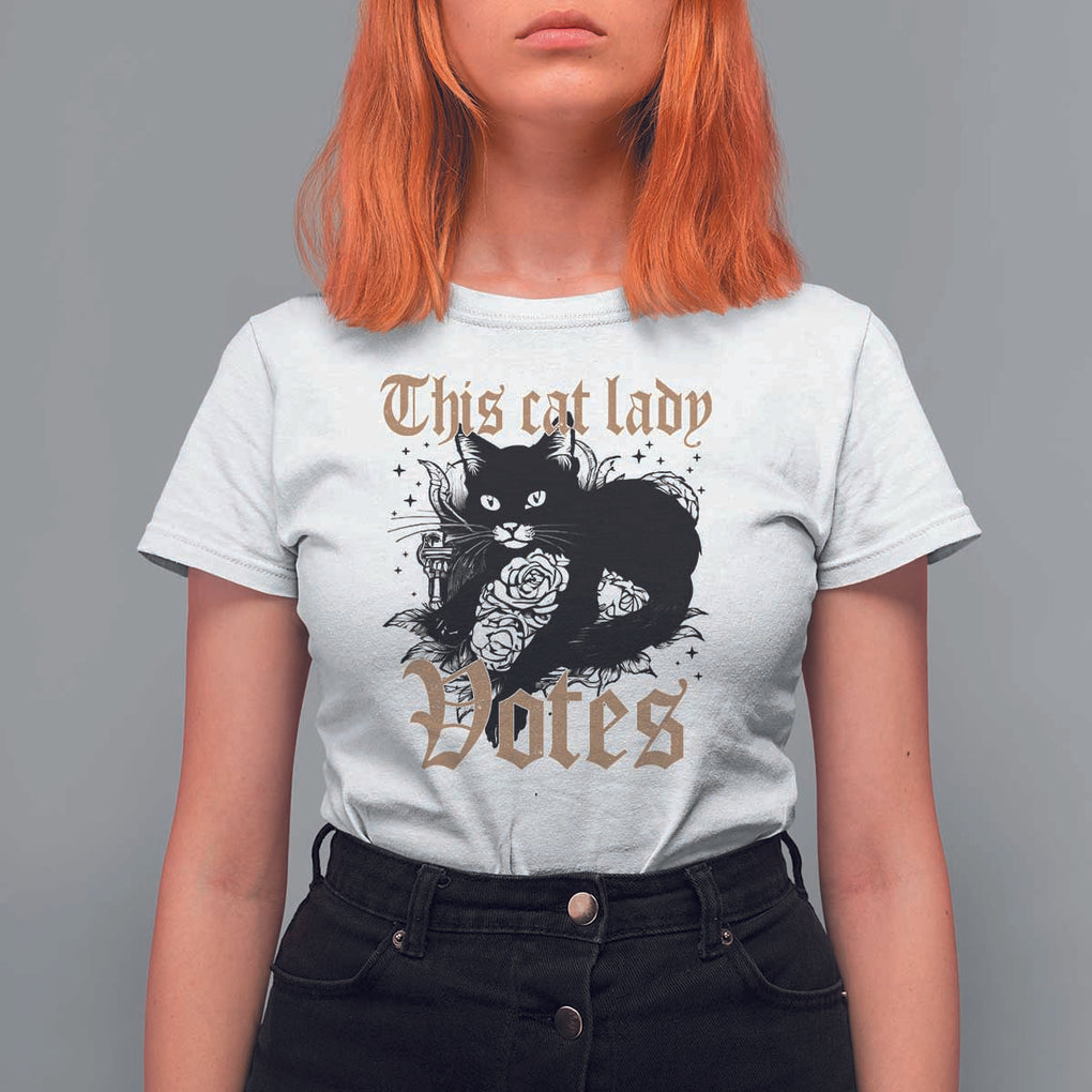 This Cat Lady Votes T Shirt For Women Black Cat For Harris This Cat Lady Votes Vintage Roses TS11 White Print Your Wear