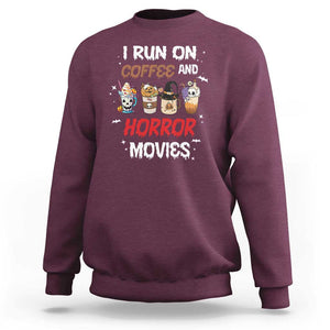 Funny Halloween Sweatshirt I Run On Coffee And Horror Movies Pumpkin Witch Hat TS11 Maroon Print Your Wear