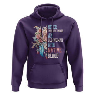 Native American Hoodie Never Underestimate An Old Woman With Native Blood Dreamcatcher TS11 Purple Print Your Wear