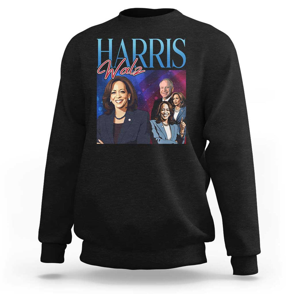 Harris Walz Supporter Sweatshirt Presidential Election Pearls US Flag TS11 Black Print Your Wear