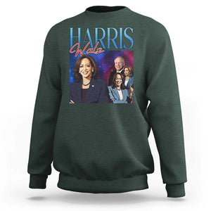 Harris Walz Supporter Sweatshirt Presidential Election Pearls US Flag TS11 Dark Forest Green Print Your Wear