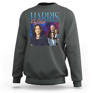 Harris Walz Supporter Sweatshirt Presidential Election Pearls US Flag TS11 Dark Heather Print Your Wear