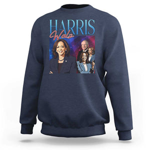 Harris Walz Supporter Sweatshirt Presidential Election Pearls US Flag TS11 Navy Print Your Wear