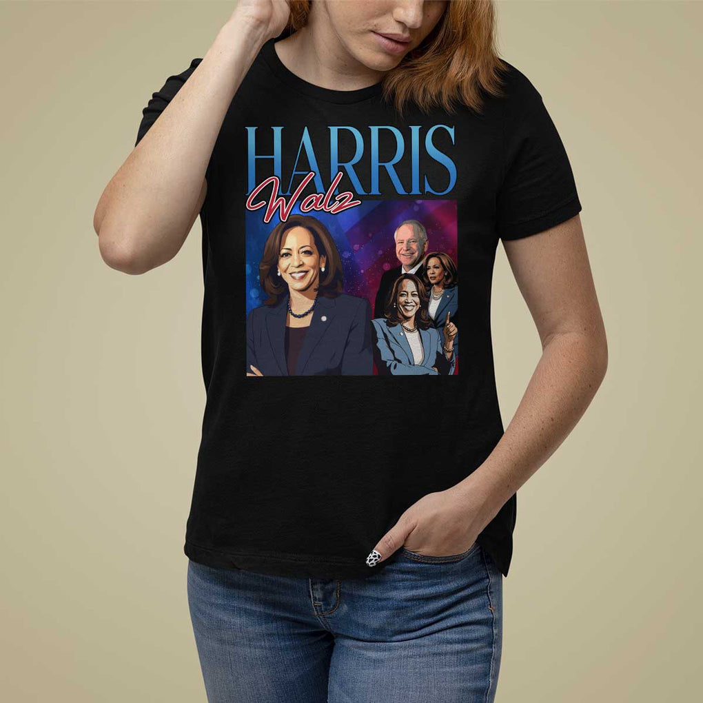 Harris Walz Supporter T Shirt For Women Presidential Election Pearls US Flag TS11 Black Print Your Wear