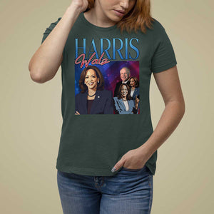 Harris Walz Supporter T Shirt For Women Presidential Election Pearls US Flag TS11 Dark Forest Green Print Your Wear